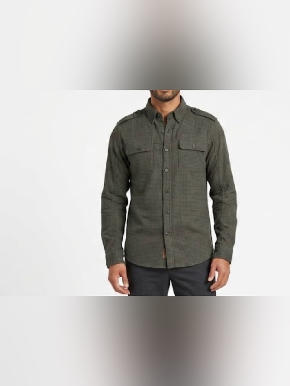 Men's Long-Sleeve Shirt Jacket in Olive 50% wool 25% rayon size s - Picture 1 of 9